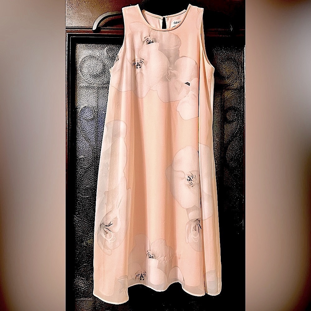 Calvin Klein Pink Peach Orchid Chiffon Flowy Floral Tunic Shift Dress 💖